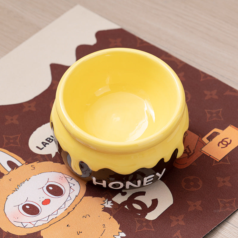 Elevated Ceramic Cat Bowl - Honey Jar Design & Neck Protection