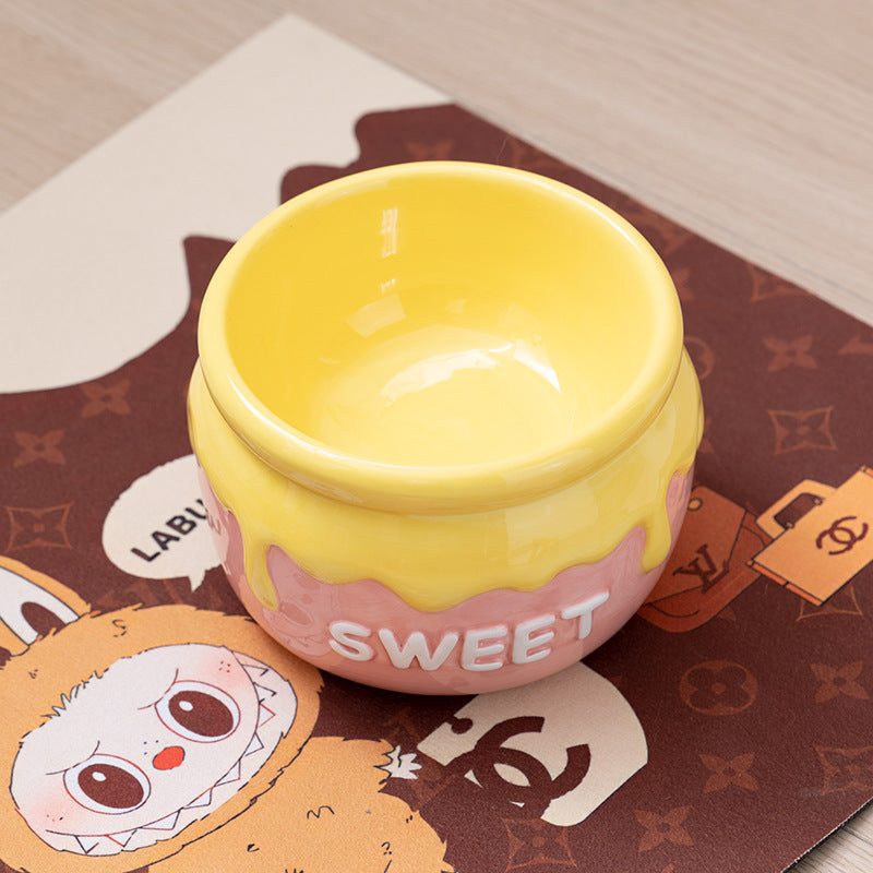 Elevated Ceramic Cat Bowl - Honey Jar Design & Neck Protection
