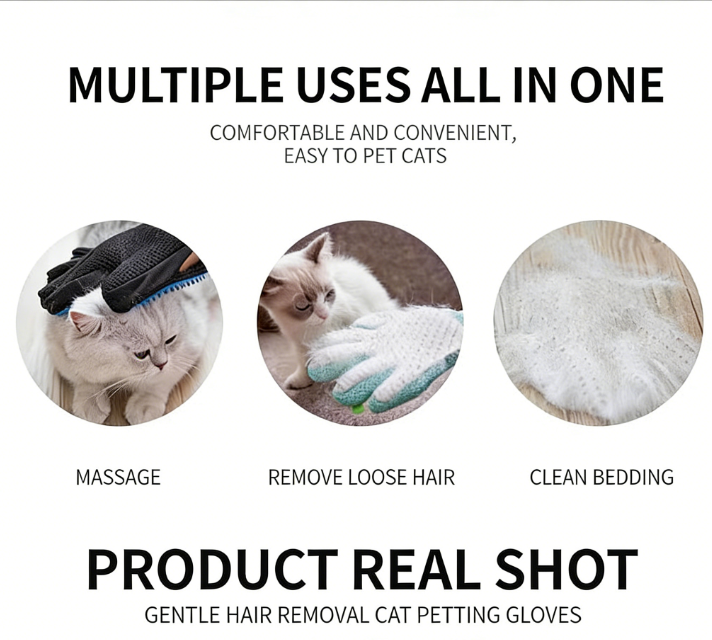 Silicone Pet Grooming Gloves - Gentle Deshedding & Massage