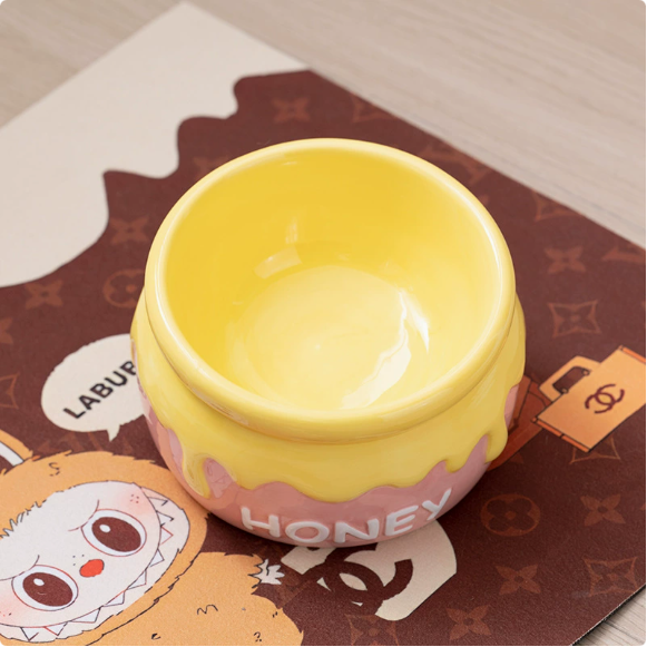 Elevated Ceramic Cat Bowl - Honey Jar Design & Neck Protection