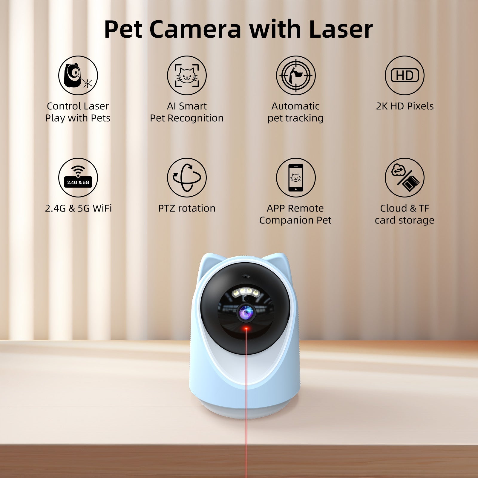 AI Pet Camera with Auto-Tracking & Laser Toy - 5G Smart Monitor