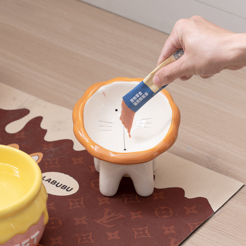 Elevated Ceramic Cat Bowl - Honey Jar Design & Neck Protection