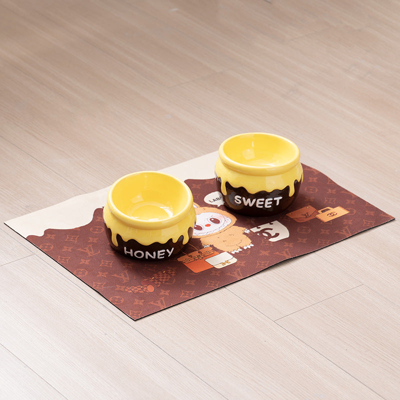 Elevated Ceramic Cat Bowl - Honey Jar Design & Neck Protection