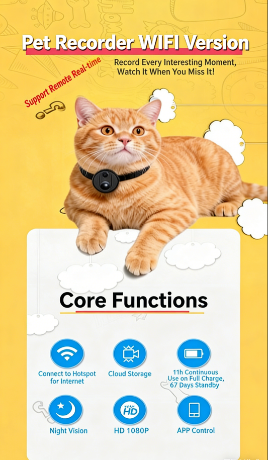 WiFi Pet Collar Camera - Real-Time Monitoring & Recording